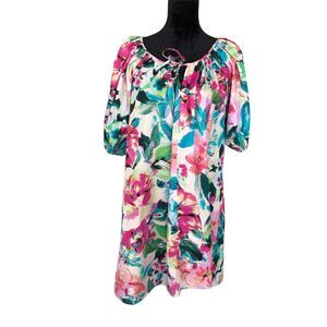 H&M Colorful Floral Babydoll Beachy Cottagecore Cotton Puff Sleeve Shift Dress S